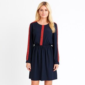 ModCloth Navy Dress with Orange Lace Trim Detail